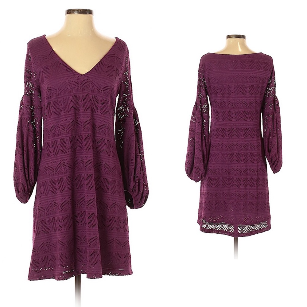 {Mauve} Bell Sleeve Chevron Dress